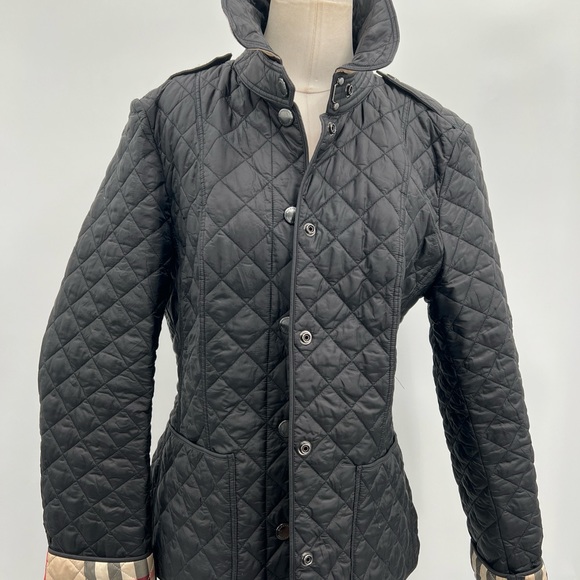 Burberry London England Women's Quilted Black Utility Nova Check Lined Jacket ~L - Picture 2 of 16